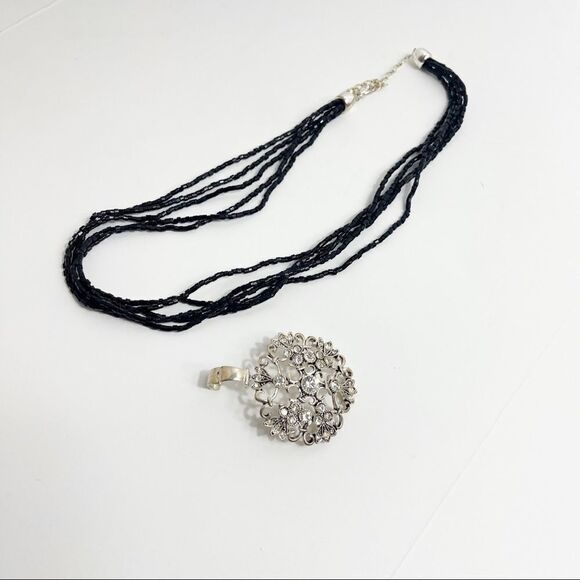 Premier Designs Black multi strand necklace with removable crystal Pendant - Picture 2 of 4